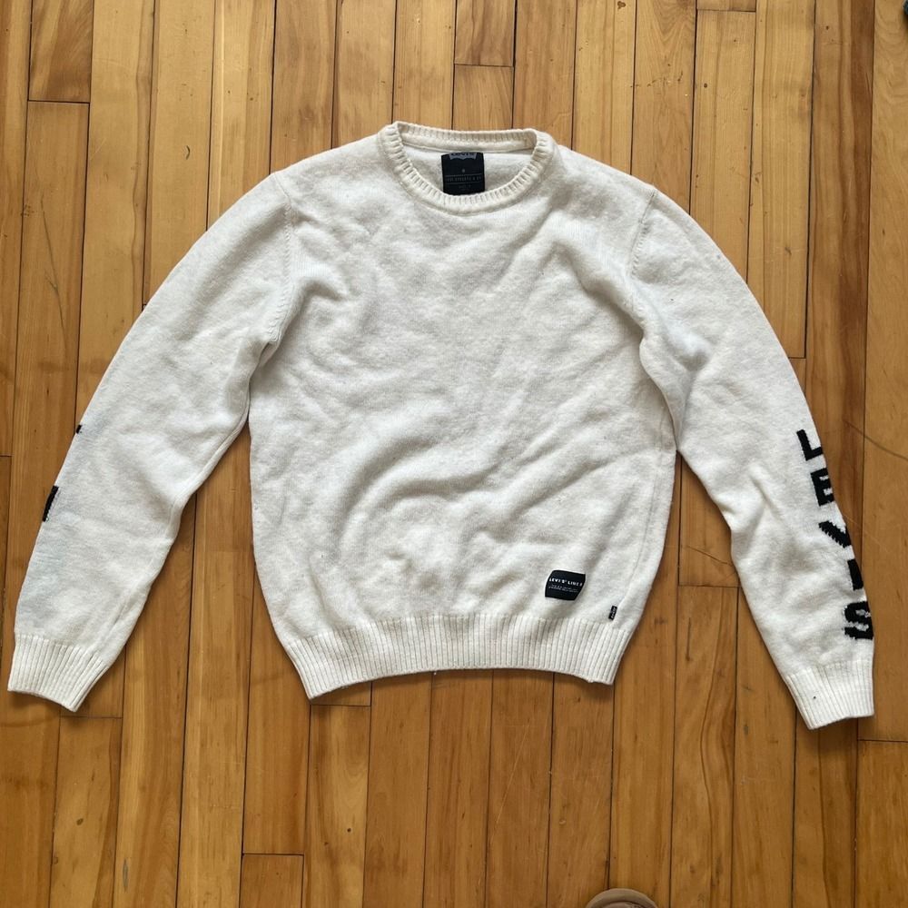 Levi's Lines Crewneck Sweater Cream Knit Pullover Long Sleeve Size M Line 8